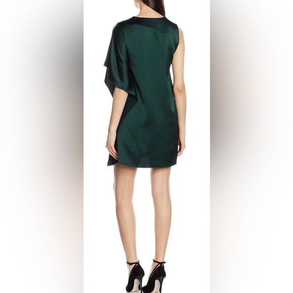 French Connection Green Sasha Satin Asymmetrical Shift Party Dress 2 EUC - Picture 7 of 8